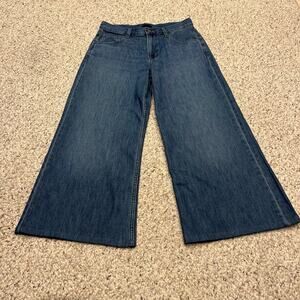 Uniqlo Wide Leg Crop Jeans Women's Sz 26 Dark Wash Inseam 23" Casual
